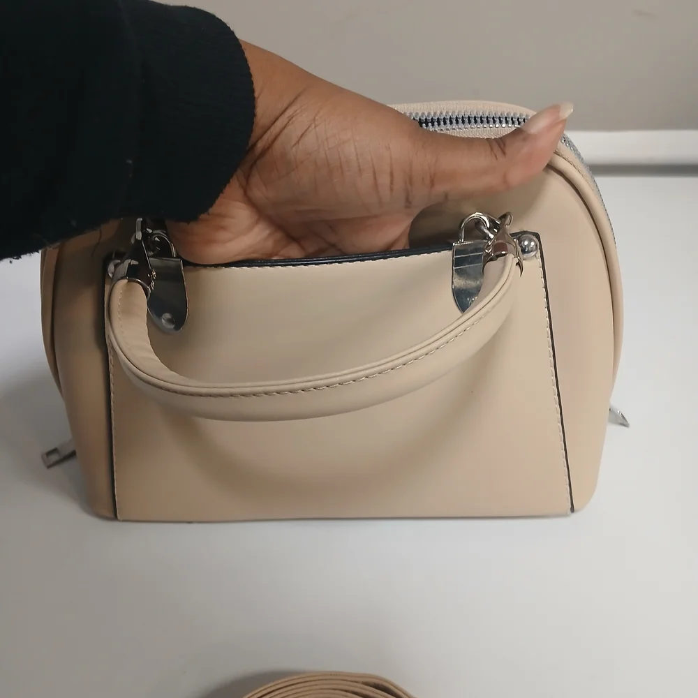 AKIRA Tan Cash Inside Top Handle Full Zip Satchel Crossbody Purse Mini Bag New!